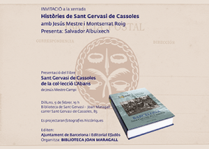 Postal L'Abans-Sant gervasi de Cassoles, per la presentació a la Biblioteca Joan Maragall. M&F