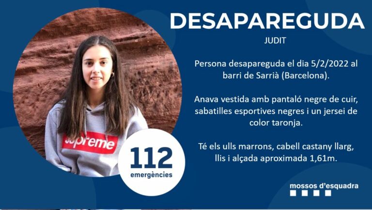 Troben sana i estàlvia a Mataró a la noia desapareguda dissabte a Sarrià
