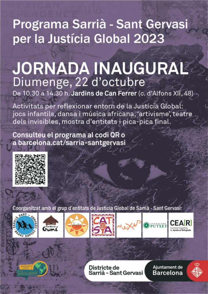 Cartell Jornada Inaugural Programa Sarrià - Sant Gervasi per la Justícia Global 2023 © Ajuntament de Barcelona